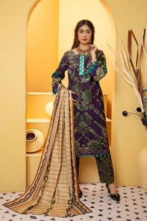 Kehkashan Cambric Shirt & Trouser with Lawn Dupatta
