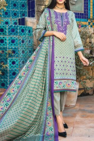 Printed Cambric Heavy Embroidered 3 Pcs Suit